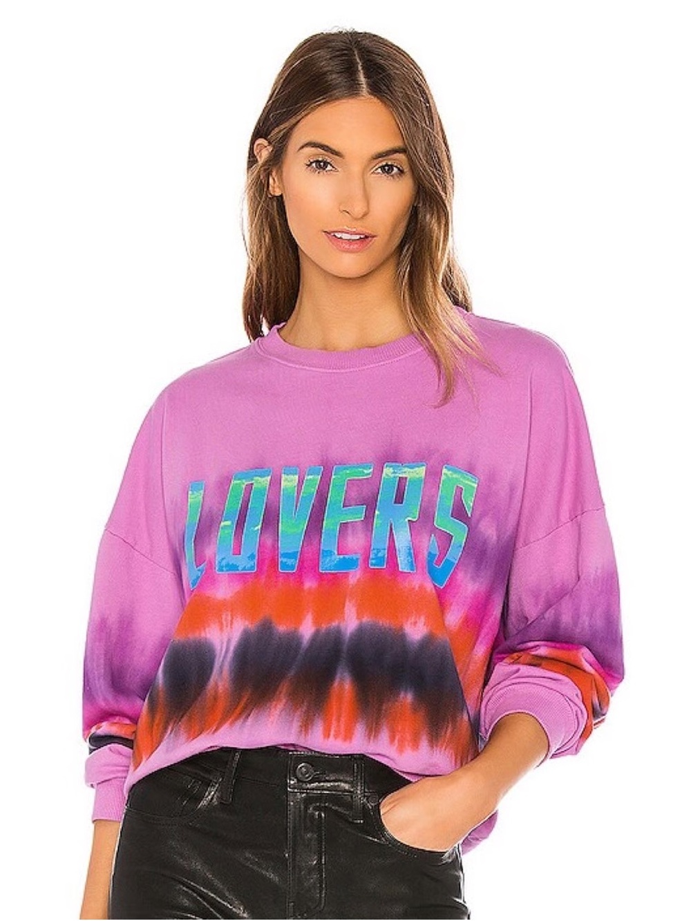 Lovers + Friends Lovers Bowery Lovers Oversized Sweatshirt Pink Tie Dye Medium